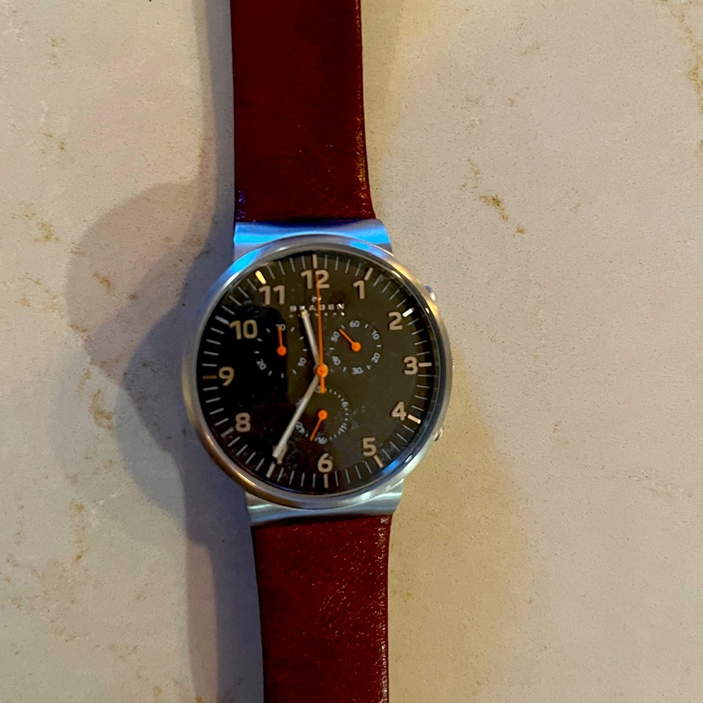 Skagen Men's Blue Chronograph Light Brown Leather Watch